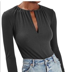 NWT TOPSHOP Dark Gray Longsleeve Ribbed Bodysuit